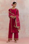 TIC_Red Raw Silk Embellishment Gota Work Round Rukbat Kurta _Online_at_Aza_Fashions