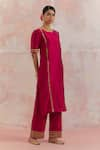 Shop_TIC_Red Raw Silk Embellishment Gota Work Round Rukbat Kurta _Online_at_Aza_Fashions