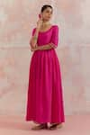 Buy_TIC_Fuchsia Silk Plain U Neck Afreen Anarkali _Online_at_Aza_Fashions