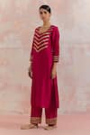 Buy_TIC_Red Raw Silk Embellishment Gota Work Square V Neck Rooh Kurta _Online_at_Aza_Fashions