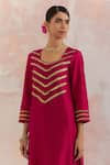 TIC_Red Raw Silk Embellishment Gota Work Square V Neck Rooh Kurta _at_Aza_Fashions