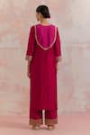 Shop_TIC_Red Raw Silk Embellishment Gota Work U Neck Rooh-e-dari Color Block Kurta _at_Aza_Fashions