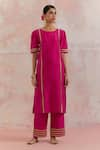 Buy_TIC_Fuchsia Raw Silk Embellishment Gota Work Round Rukbat Kurta _at_Aza_Fashions