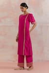 TIC_Fuchsia Raw Silk Embellishment Gota Work Round Rukbat Kurta _Online_at_Aza_Fashions