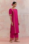 Buy_TIC_Fuchsia Raw Silk Embellishment Gota Work Round Rukbat Kurta _Online_at_Aza_Fashions