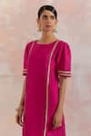 TIC_Fuchsia Raw Silk Embellishment Gota Work Round Rukbat Kurta _at_Aza_Fashions