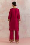 Shop_TIC_Red Raw Silk Embellishment Gota Work V Neck Kali Kurta _at_Aza_Fashions