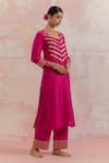 TIC_Fuchsia Raw Silk Embellishment Gota Work Square V Neck Rooh Kurta _Online_at_Aza_Fashions