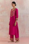 Buy_TIC_Fuchsia Raw Silk Embellishment Gota Work Square V Neck Rooh Kurta _Online_at_Aza_Fashions