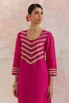 TIC_Fuchsia Raw Silk Embellishment Gota Work Square V Neck Rooh Kurta _at_Aza_Fashions