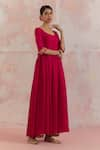 Buy_TIC_Red Silk Plain U Neck Afreen Gathered Anarkali _Online_at_Aza_Fashions