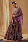 Shop_Drishti & Zahabia_Purple Dupion Silk And Net & Embroidery Floral Band Lehenga Set _at_Aza_Fashions