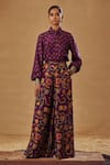 Drishti & Zahabia_Purple Dupion Silk And Embroidery Floral Shirt With Flared Pants _Online_at_Aza_Fashions