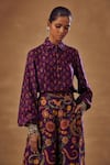 Drishti & Zahabia_Purple Dupion Silk And Embroidery Floral Shirt With Flared Pants _at_Aza_Fashions