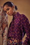 Buy_Drishti & Zahabia_Purple Dupion Silk And Embroidery Floral Shirt With Flared Pants 