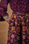 Shop_Drishti & Zahabia_Purple Dupion Silk And Embroidery Floral Shirt With Flared Pants _Online_at_Aza_Fashions