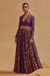 Buy_Drishti & Zahabia_Purple Dupion Silk Anchor Threads, Dori Work, Floral Print, Mirrors, Anarkali_at_Aza_Fashions