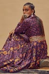 Drishti & Zahabia_Purple Dupion Silk Anchor Threads, Dori Work, Floral Print, Mirrors, Anarkali_at_Aza_Fashions