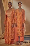 Drishti & Zahabia_Peach Dupion Silk And Net & Embroidery Floral Square Kurta Pant Set _Online_at_Aza_Fashions