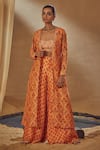 Buy_Drishti & Zahabia_Peach Dupion Silk Anchor Threads, Dori Work, Floral Print, Jacket Palazzo Set_at_Aza_Fashions
