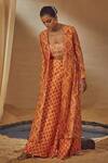 Shop_Drishti & Zahabia_Peach Dupion Silk Anchor Threads, Dori Work, Floral Print, Jacket Palazzo Set_at_Aza_Fashions