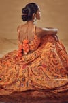 Shop_Drishti & Zahabia_Peach Dupion Silk And Net & Embroidery Floral Notched Lehenga Set _at_Aza_Fashions