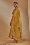 Buy_Drishti & Zahabia_Yellow Dupion Silk And Net & Embroidery Floral V Neck Anarkali Set _Online_at_Aza_Fashions