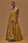 Buy_Drishti & Zahabia_Yellow Dupion Silk And Embroidery Floral Leaf Neck Kurta & Lehenga Set _at_Aza_Fashions