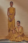 Drishti & Zahabia_Yellow Dupion Silk And Embroidery Floral Pre-draped Saree With Blouse_Online_at_Aza_Fashions