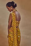 Shop_Drishti & Zahabia_Yellow Dupion Silk And Embroidery Floral Pre-draped Saree With Blouse_Online_at_Aza_Fashions