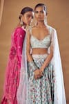 Shop_Drishti & Zahabia_Blue Dupion Silk And Net Anchor Threads, Dori Work, Floral Print, Lehenga Set_Online_at_Aza_Fashions