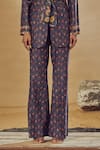 Buy_Drishti & Zahabia_Blue Dupion Silk And Embroidery Floral V Neck Pant Suit 