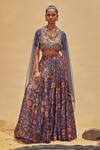 Buy_Drishti & Zahabia_Blue Dupion Silk And Net & Embroidery Floral Square Neck Lehenga Set _at_Aza_Fashions