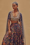 Drishti & Zahabia_Blue Dupion Silk And Net & Embroidery Floral Square Neck Lehenga Set _at_Aza_Fashions