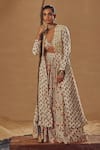 Drishti & Zahabia_Ivory Dupion Silk And Embroidery Floral V Neck Jacket Lehenga Set _Online_at_Aza_Fashions