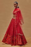 Buy_Drishti & Zahabia_Red Dupion Silk And Net & Embroidery Floral Square Neck Lehenga Set _at_Aza_Fashions