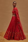 Shop_Drishti & Zahabia_Red Dupion Silk And Net & Embroidery Floral Square Neck Lehenga Set _at_Aza_Fashions