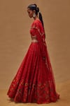 Drishti & Zahabia_Red Dupion Silk And Net & Embroidery Floral Square Neck Lehenga Set _Online_at_Aza_Fashions