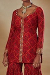 Drishti & Zahabia_Red Dupion Silk And Net & Embroidery Floral Leaf Kurta Sharara Set _at_Aza_Fashions