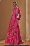 Buy_Drishti & Zahabia_Fuchsia Dupion Silk And Net & Embroidery Floral V Neck Lehenga Set _at_Aza_Fashions