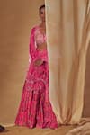 Drishti & Zahabia_Fuchsia Dupion Silk And Net & Embroidery Floral V Neck Lehenga Set _Online_at_Aza_Fashions