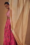 Buy_Drishti & Zahabia_Fuchsia Dupion Silk And Net & Embroidery Floral V Neck Lehenga Set _Online_at_Aza_Fashions