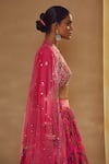 Shop_Drishti & Zahabia_Fuchsia Dupion Silk And Net & Embroidery Floral V Neck Lehenga Set _Online_at_Aza_Fashions