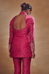 Shop_Drishti & Zahabia_Fuchsia Dupion Silk Print And Embroidery Floral Jacket Style Tunic & Pant Set _at_Aza_Fashions