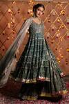 Maayera Jaipur_Green Dupatta-organza, Swiss Cotton Floral, Printed Anarkali Sharara Set _Online_at_Aza_Fashions