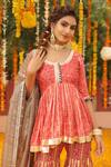 Buy_Maayera Jaipur_Red Swiss Cotton Printed Floral Round Peplum Kurta Sharara Set  _Online_at_Aza_Fashions