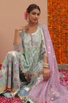 Maayera Jaipur_Green Silk Organza, Swiss Cotton Floral, Geometric Printed Tunic Sharara Set _at_Aza_Fashions