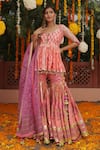Buy_Maayera Jaipur_Pink Swiss Cotton Printed Peplum Kurta Sharara Set_at_Aza_Fashions