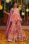 Shop_Maayera Jaipur_Pink Swiss Cotton Printed Peplum Kurta Sharara Set_at_Aza_Fashions