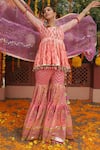 Maayera Jaipur_Pink Swiss Cotton Printed Peplum Kurta Sharara Set_Online_at_Aza_Fashions